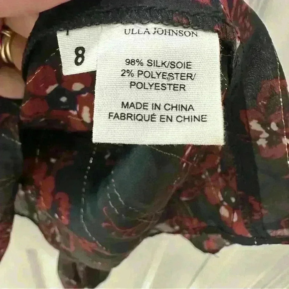 ULLA Johnson Coline Black Red Silk Off the Shoulder Spaghetti Strap Blouse 8 - Picture 6 of 8